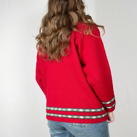 Vintage Cable Knit Shetland Wool Oversized Sweater Nordic Floral Cottagecore - Picture 2 of 8